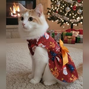 Red Christmas Theme Dog/Pet Dress Costume w/ A Bow Size Medium- NWOT